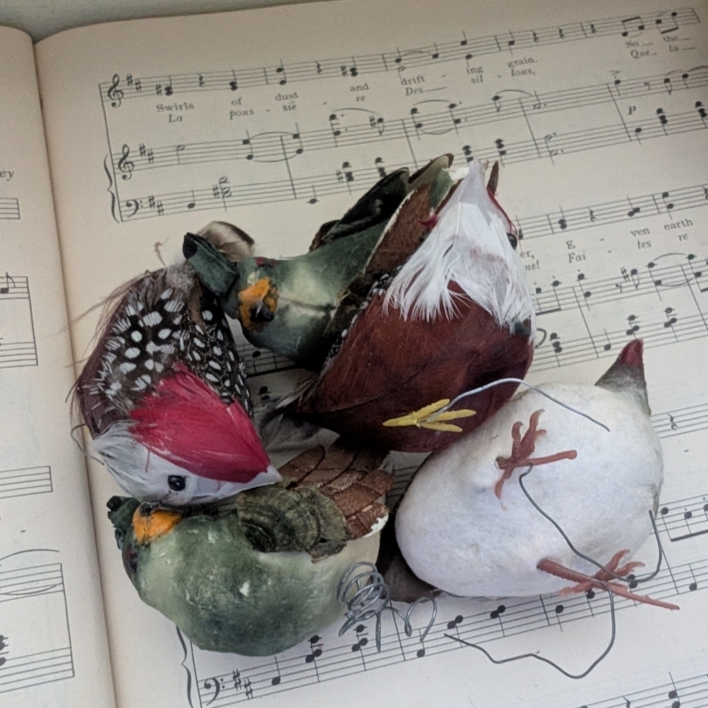 Vintage Colorful Feathered Bird Decorations